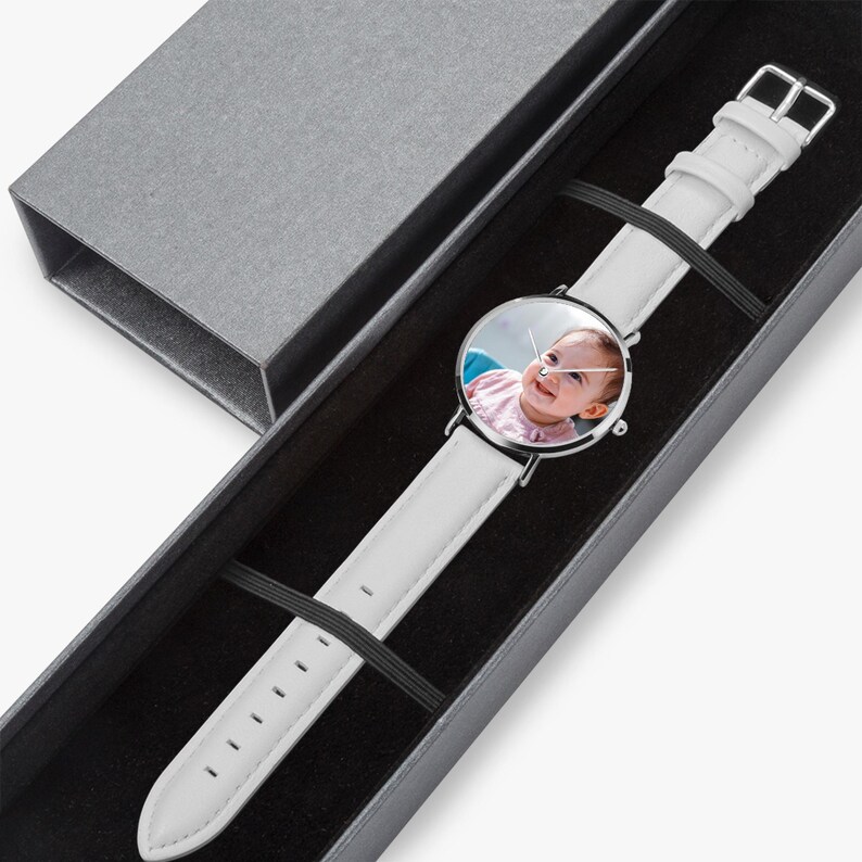 Personalized Ultra-Thin Quartz Watch, Leather Strap, Custom Photo Gift image 7