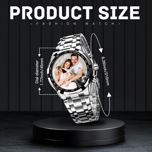 Orologio con foto personalizzato, orologio in metallo argentato personalizzato, regalo per lui immagine 4