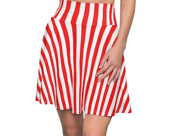 Red and White Striped Skater Skirt: Stretch Fabric