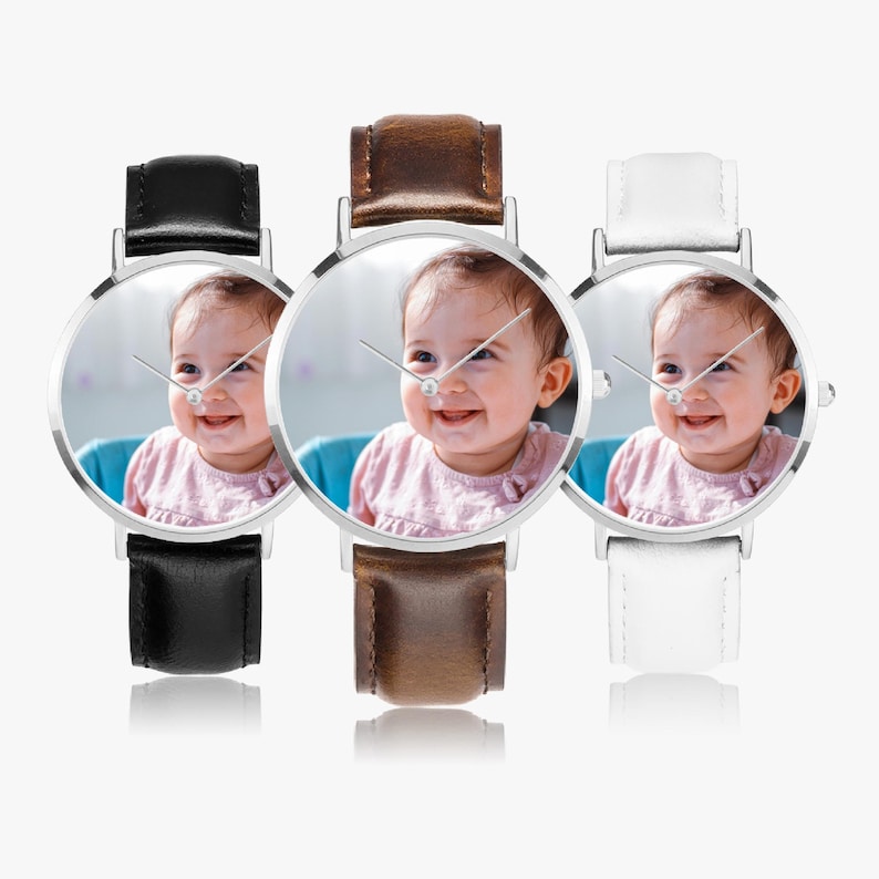 Personalized Ultra-Thin Quartz Watch, Leather Strap, Custom Photo Gift image 1