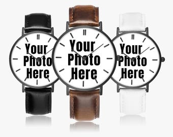 Personalized Photo Watch: Leather Band Custom Unisex Watch