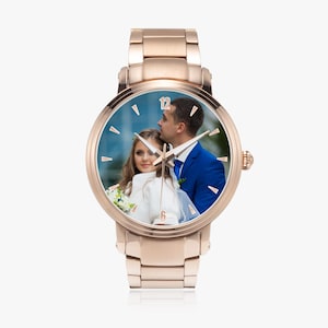 Personalized Photo Automatic Watch, Custom Steel Strap Timepiece with Indicators, Wedding and Anniversary Gift image 5