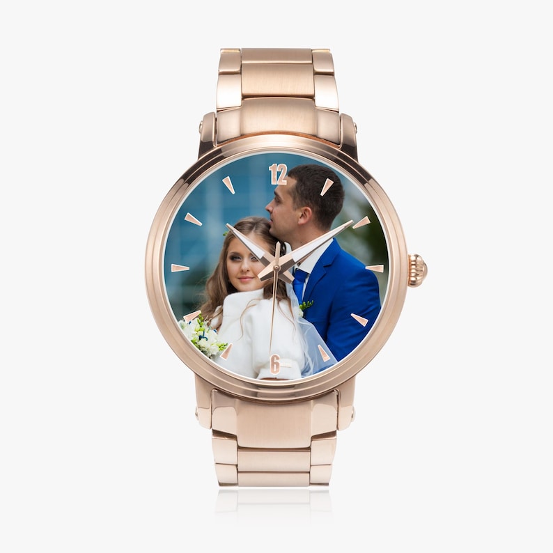 Personalized Photo Automatic Watch, Custom Steel Strap Timepiece with Indicators, Wedding and Anniversary Gift image 5