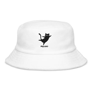 Black Cat Corduroy Premium Cap with Cat Embroidered, Cute Unisex  , Black Cat Premium hat , Unstructured terry cloth bucket hat