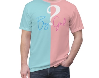 Baby Shower or Gender Reveal Party Unisex Adult Split Shirt Baby Blue & Baby Pink Two Tone, Split Shirt, Half and Half