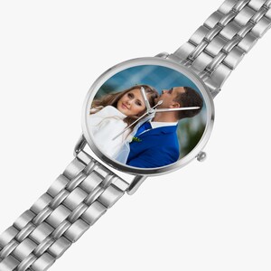 Personalisierte Fotouhr, Edelstahlband, benutzerdefinierte Unisexgeschenk Bild 7
