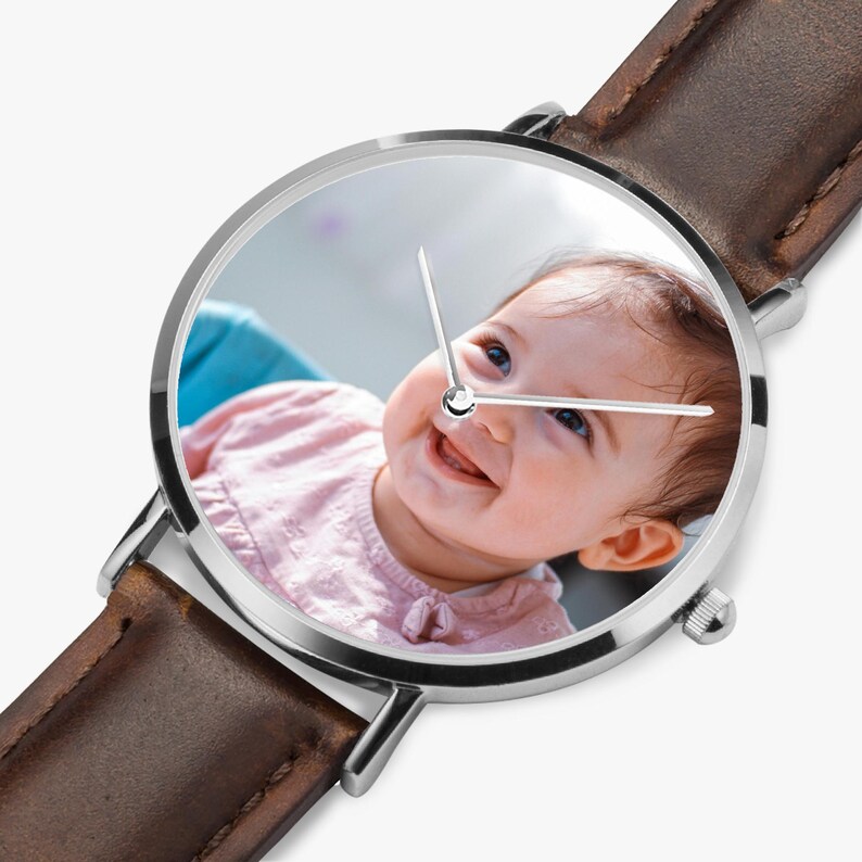 Personalized Ultra-Thin Quartz Watch, Leather Strap, Custom Photo Gift image 9