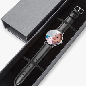 Personalized Ultra-Thin Quartz Watch, Leather Strap, Custom Photo Gift image 8