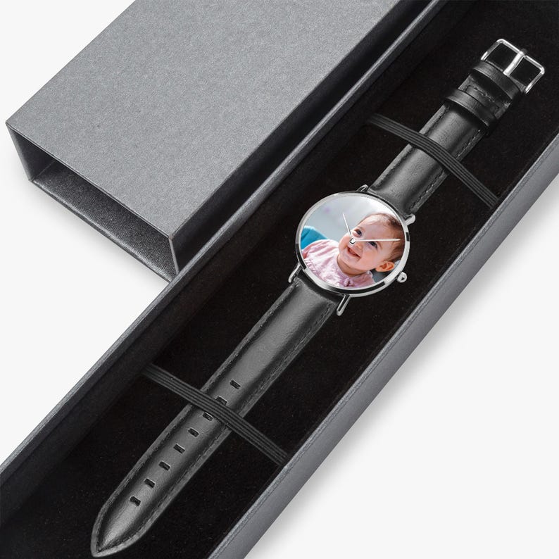 Personalized Ultra-Thin Quartz Watch, Leather Strap, Custom Photo Gift image 8