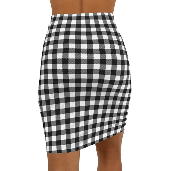 Womens black and white plaid skirt cheap