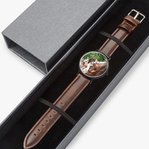 Reloj ultrafino personalizado, correa de cuero, regalo con foto personalizada imagen 8