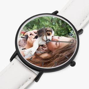 Reloj ultrafino personalizado, correa de cuero, regalo con foto personalizada White