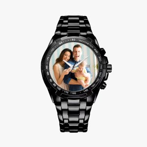 Personalized Photo Watch, Custom Photo Watch, Gifts for Him, Gifts , Mens Watch, Personalized Father's Day Gift, Silver Metal Watch Black