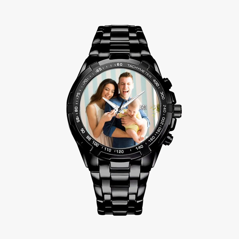 Personalized Photo Watch, Custom Photo Watch, Gifts for Him, Gifts , Mens Watch, Personalized Father's Day Gift, Silver Metal Watch Black