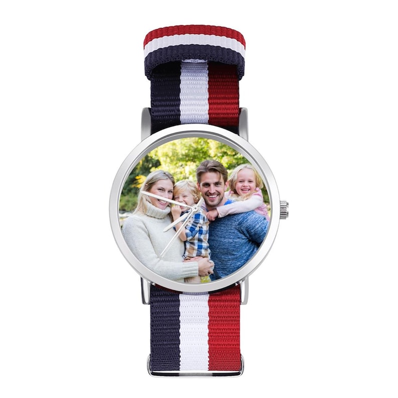 Personalized Photo Watch – Custom No-Scale Watch with Woven Fabric Strap, Custom Picture Gift for Dad, Mom, Couple or Family