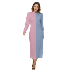 gender reveal dress long sleeve Loomaby Gender Reveal Long Sleeve Dress Pregnant Women Elegant Ruched Mesh Bodycon Long Sleeve Dress, For Maternity Dress
