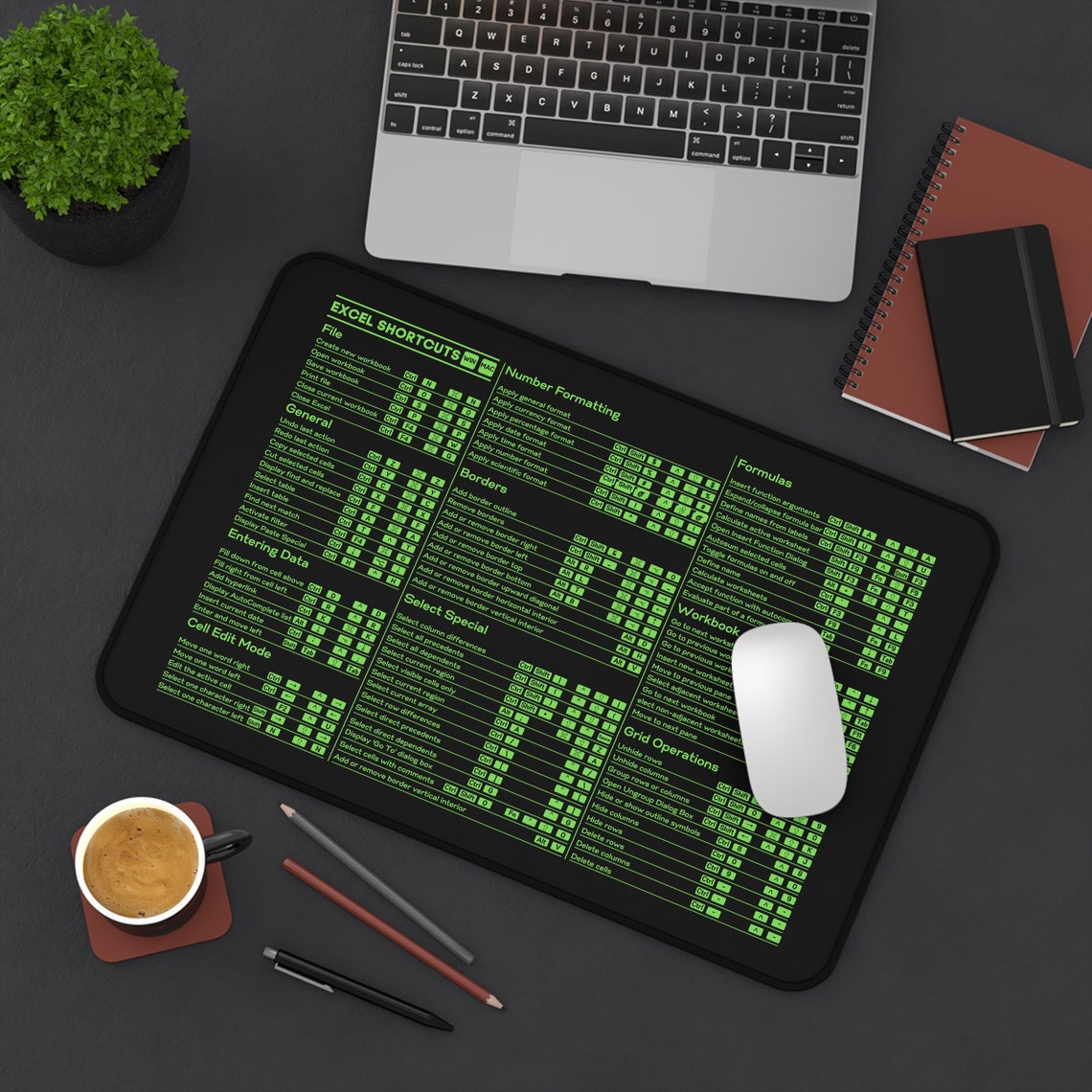 Excel Shortcut Keys Mouse Pad | PC Office Spreadsheet Keyboard Mat