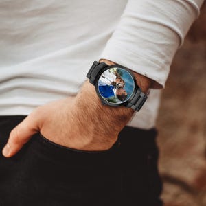 Personalized Photo Automatic Watch, Custom Steel Strap Timepiece with Indicators, Wedding and Anniversary Gift image 8