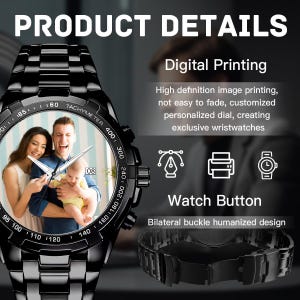 Personalized Photo Watch, Custom Photo Watch, Gifts for Him, Gifts , Mens Watch, Personalized Father's Day Gift, Silver Metal Watch image 5