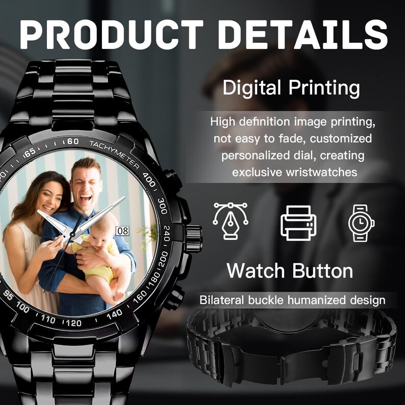 Personalized Photo Watch, Custom Photo Watch, Gifts for Him, Gifts , Mens Watch, Personalized Father's Day Gift, Silver Metal Watch image 5