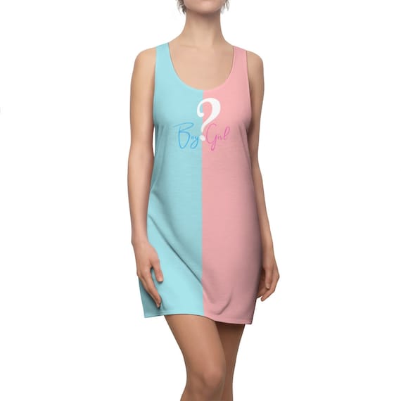 Baby Shower Gender Reveal Dress: Pink & Blue Racerback, All Over Print