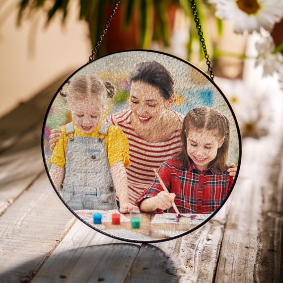 Mothers Day Personalised Suncatcher Stained Glass Window Hanging Gifts Custom Photo Family Window Hanging Ornament Grandma Kids God Cat Family Portrait Faux Stained Glass Memorial Gifts Personalized Photo Gifts