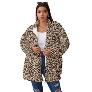 Leopardmönstrad Borg fleecejacka, unisex vinterytterkläder