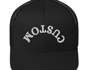 Upside Down Custom Text Embroidered Distressed Trucker  Hat Personalized Design Distressed Cap Embroidered Custom Hat ,Trucker Cap
