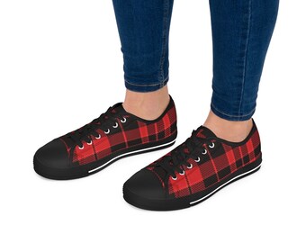 Red Plaid Canvas Hightop Sneakers - Women's Christmas Shoes