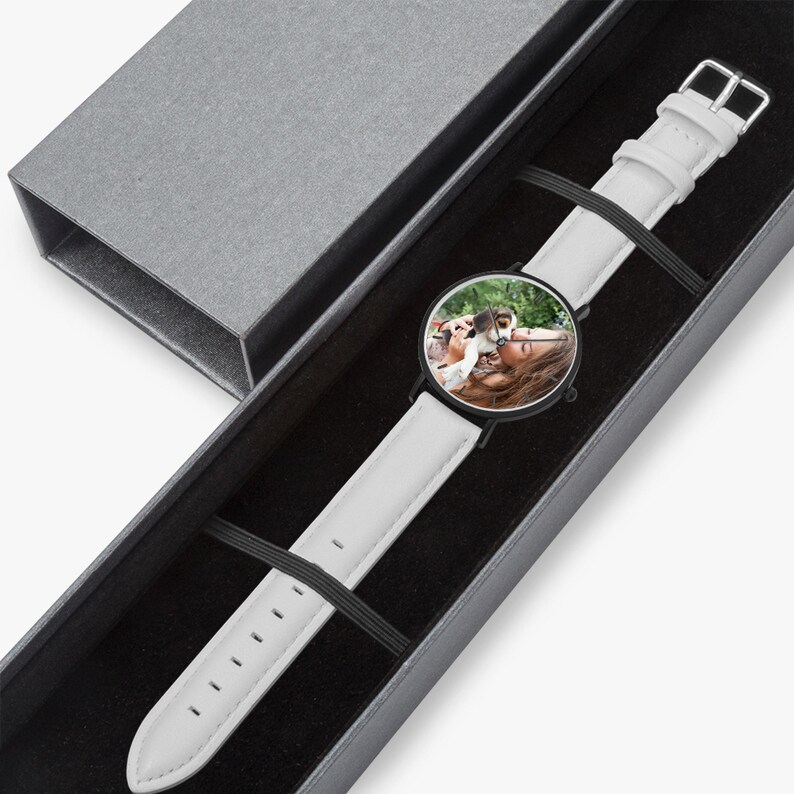 Reloj ultrafino personalizado, correa de cuero, regalo con foto personalizada imagen 4