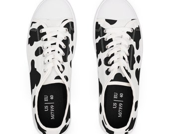 Cow Print Low Top Sneakers, Custom Animal Pattern Shoes