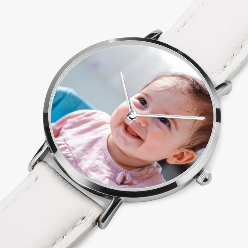 Personalized Ultra-Thin Quartz Watch, Leather Strap, Custom Photo Gift image 4