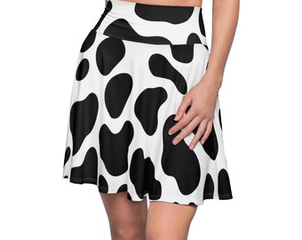 Cow Print Skater Skirt: Women's Fitted Mini Skirt