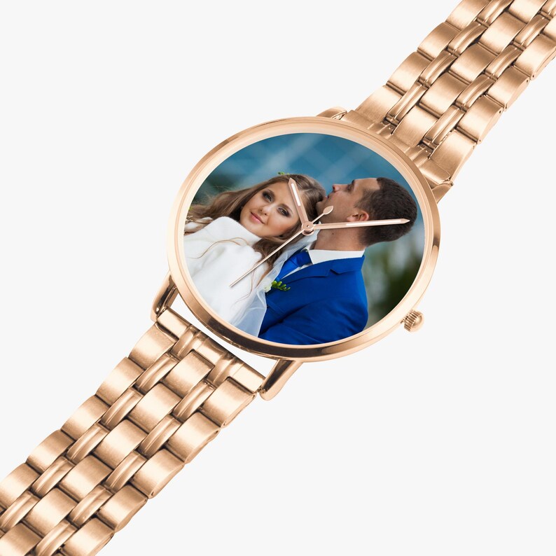 Personalisierte Fotouhr, Edelstahlband, benutzerdefinierte Unisexgeschenk Bild 10