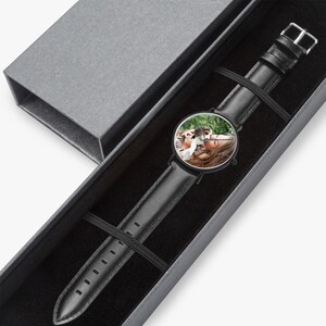 Reloj ultrafino personalizado, correa de cuero, regalo con foto personalizada imagen 3