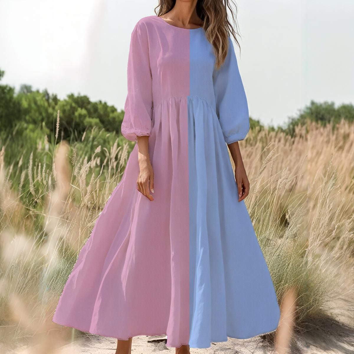 gender reveal dress half pink half blue blue dress for baby girl Half & Half Blue Pink Dress Silhouette Hues