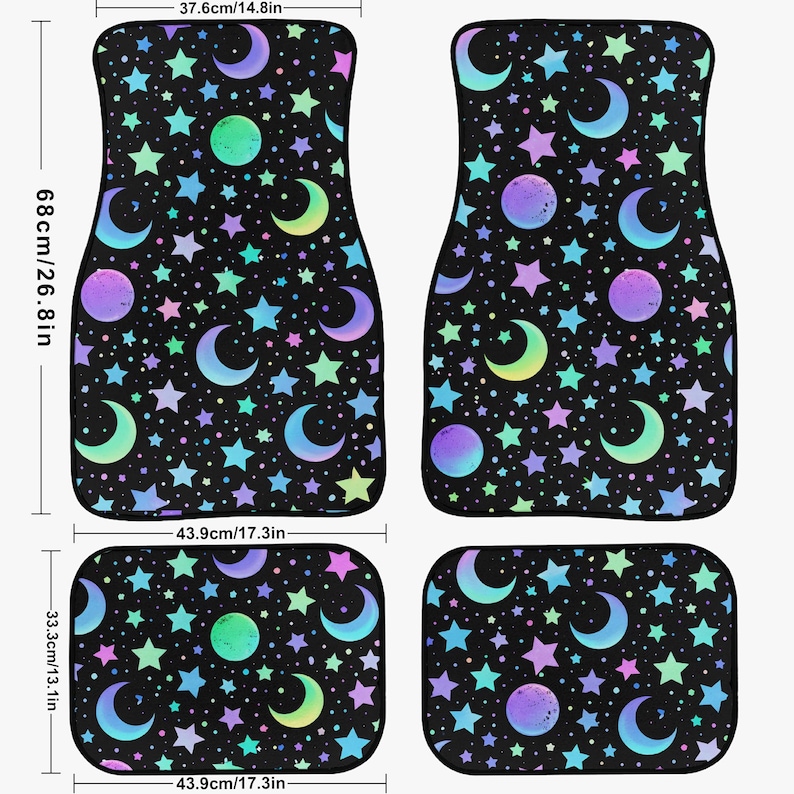 Star Moon Car Floor Mats 4PCS, Galaxy Auto Carpet Set, Cute Aesthetic Interior Accessories image 3