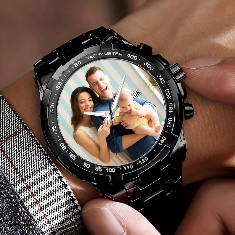 Personalized Photo Watch, Custom Photo Watch, Gifts for Him, Gifts , Mens Watch, Personalized Father's Day Gift, Silver Metal Watch image 1