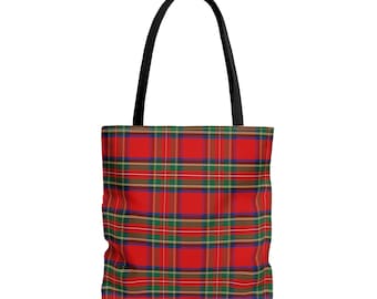 Red Plaid Tote Bag: Scottish Tartan Reusable Shopping Bag