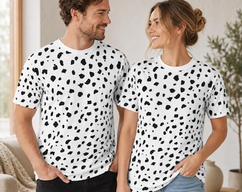 Dalmatian Print Shirt, Black White Spotted T-Shirt, Dog Lover Tee, Puppy Costume Top, Halloween Outfit, Animal Print Unisex Shirt