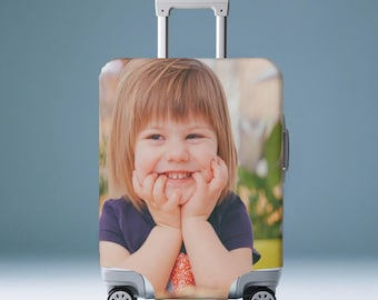 Custom Photo Luggage Cover, Personalized Suitcase Protector, Travel Luggage Wrap Gift