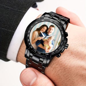Personalized Photo Watch, Custom Photo Watch, Gifts for Him, Gifts , Mens Watch, Personalized Father's Day Gift, Silver Metal Watch image 3