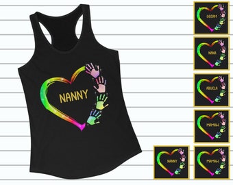 Canotta personalizzata con impronta a forma di cuore della nonna: regalo personalizzato con nomi per bambini