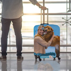 Enhance Your Travels with Custom Photo Luggage Cover & Tag: Personalize Your Suitcase with Pet Photos, Logo, and More!