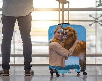 Enhance Your Travels with Custom Photo Luggage Cover & Tag: Personalize Your Suitcase with Pet Photos, Logo, and More!