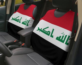 Iraq Flag Car Seat T-Shirt Cover – Iraqi Flag Seat Protector – All-Over Print Car Interior Decor – Patriotic Auto Accessories Gift