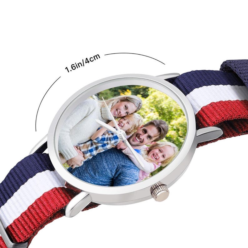 Personalized Photo Watch with Woven Nylon Band – Custom Picture Wrist Watch, Unique Gift for Dad, Husband or Family image 2