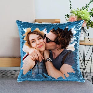 Custom Photo Sequin Pillow | Personalized Reversible Mermaid Cushion Cover | Magic Flip Pillowcase Gift for Christmas & Birthdays