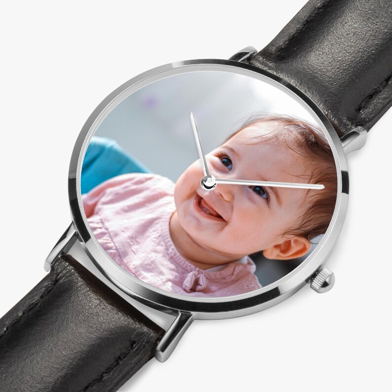 Personalized Ultra-Thin Quartz Watch, Leather Strap, Custom Photo Gift image 5