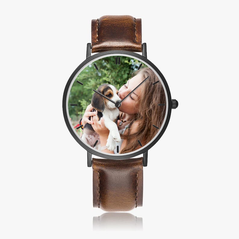 Reloj ultrafino personalizado, correa de cuero, regalo con foto personalizada imagen 5